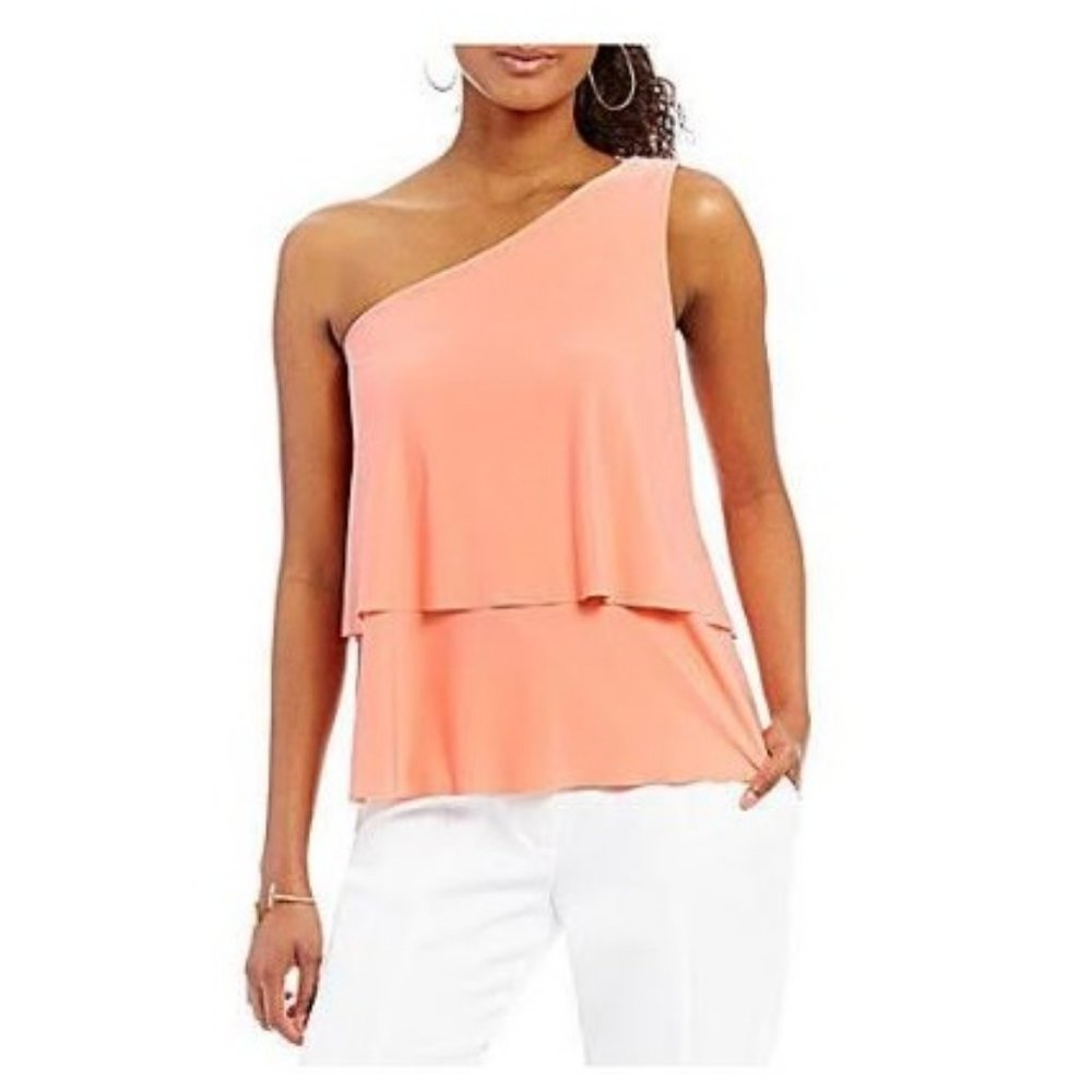 H by Halston Women's Blouse L One Shoulder Tiered Coral Color Size:  L